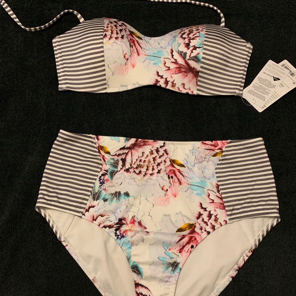 Athleta Aqualuxe Bandeau Bikini &High Waist Bottom